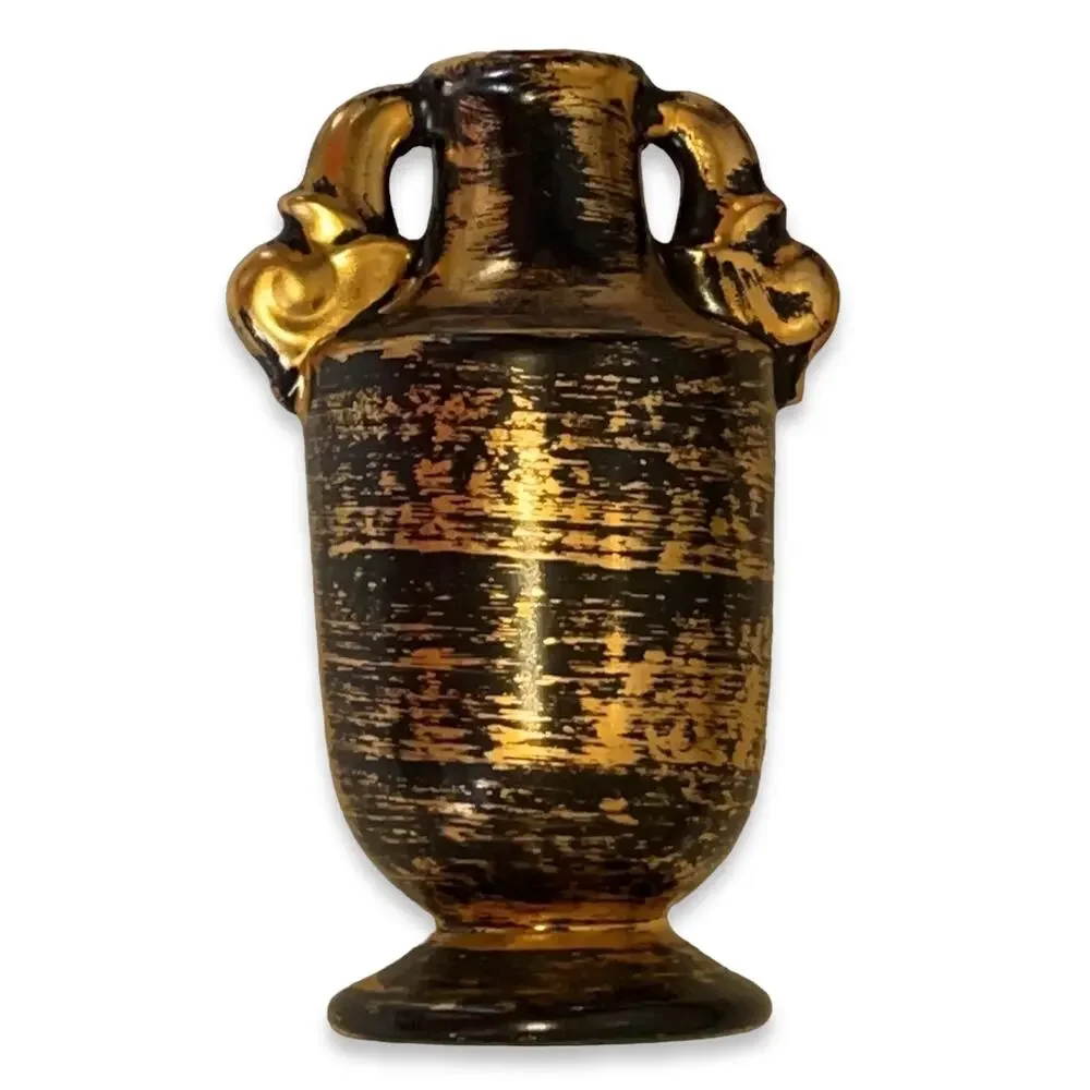 Vintage, Stangl Pottery Hand Painted Black & Gold, Ceramic, Vase
